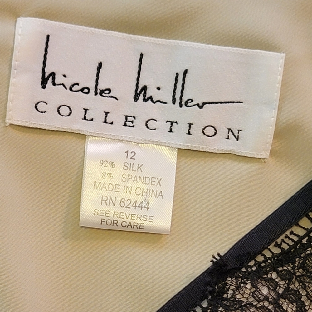 Y2K Nicole Miller Dress Creame with Black Lace Detail - Picture 13 of 13